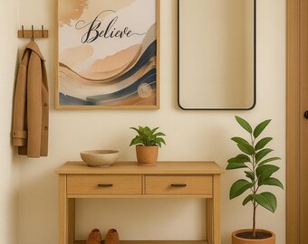 Affiche murale imprimable « Croire », poster de motivation minimaliste, fond neutre abstrait, décoration zen apaisante pour chambre, art mural minimaliste