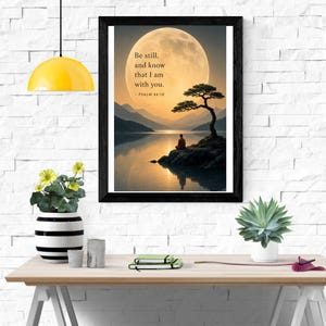 Be Still And Know Psalm 46:10 Scripture Wall Art, Christian Moon Landscape Print, Faith Bible Verse Poster, Spiritual Decor, Digital