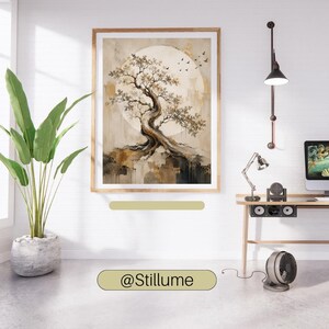 Ancient Tree Gold Moon Wall Art Print, Japandi Botanical Painting, Neutral Beige Nature Decor, Luxury Abstract Tree Poster, Digital Download bild 2