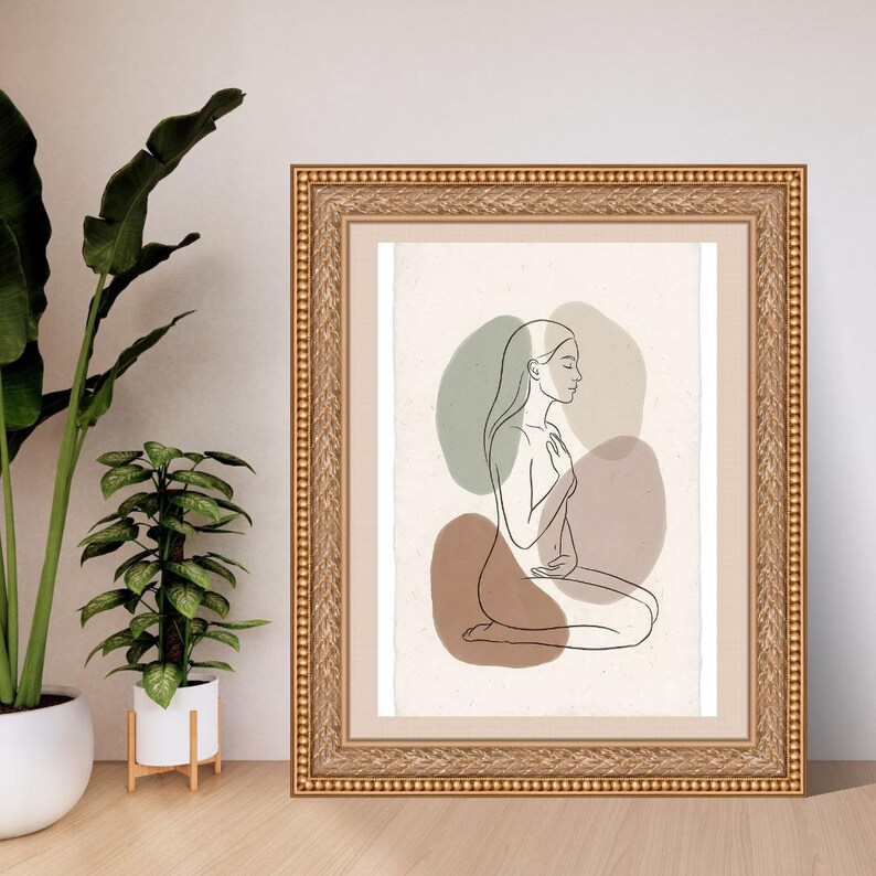Meditation Woman Art, Yoga Pose Line Art, Boho Wellness Print, Mindful Woman Print, Sage Green Wall Art, Neutral , Printable Line Art immagine 3