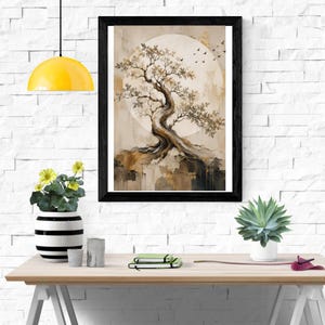 Ancient Tree Gold Moon Wall Art Print, Japandi Botanical Painting, Neutral Beige Nature Decor, Luxury Abstract Tree Poster, Digital Download bild 3