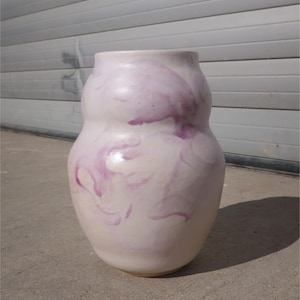 Handmade Ceramic matte white Vase with pink brush details