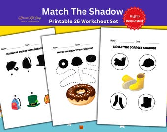 Shadow Matching Worksheets: Preschool Kindergarten Activity (PDF Downloadable Printable A4/US Letter Size)