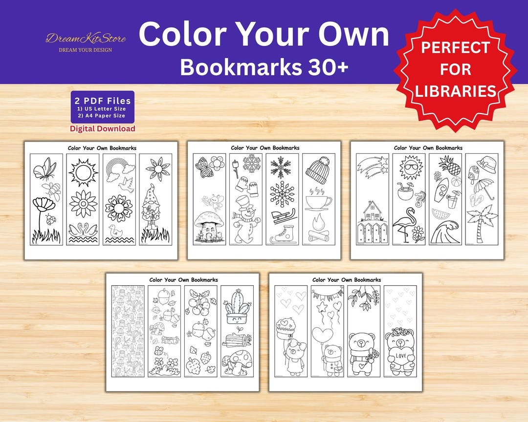 Color Your Own Bookmarks for Kids: 32 Printable Designs (PDF) - Etsy