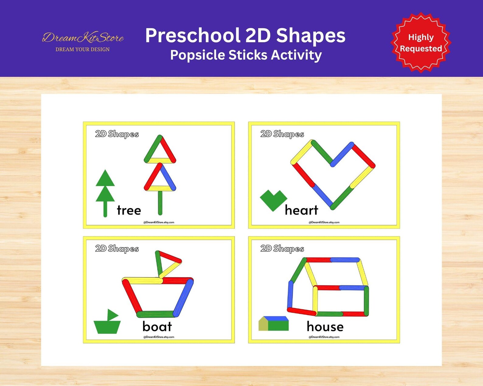 Popsicle Stick Shapes Activity: Montessori Preschool Printable (A4/US ...