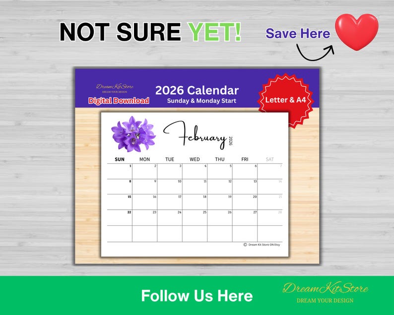 2026 Floral Watercolor Calendar | Printable Landscape Planner (digital ...