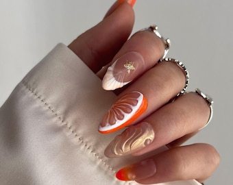 Orange Slice Press On Nails, Summer Citrus Nail Set