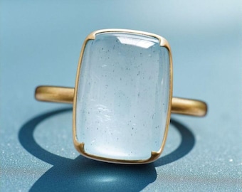 Cushion Cut Aquamarine Ring: 18k Gold Vermeil Sterling Silver