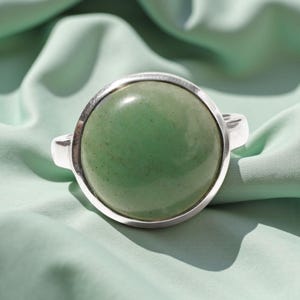 925 Sterling Silver Aventurine Ring – Green Gemstone Cabochon Ring – Natural Stone Jewelry – Ring for Men And Women Minimalist Boho Chic