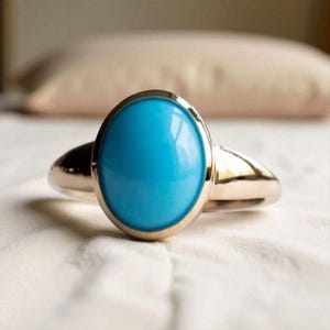 Turquoise Cabochon Ring: Handmade 925 Sterling Silver Unisex Jewelry