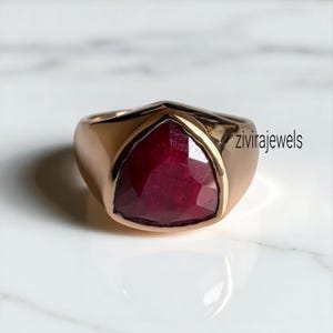 Handmade Sterling Silver Ruby Ring: Rose Gold Plated, Wide Band