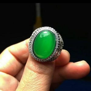 Green Jade Sterling Silver Ring: Vintage Handmade Statement Ring