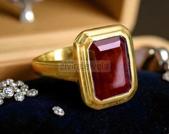 Sterling Silver Emerald Cut Garnet Ring: Handmade Gemstone Band