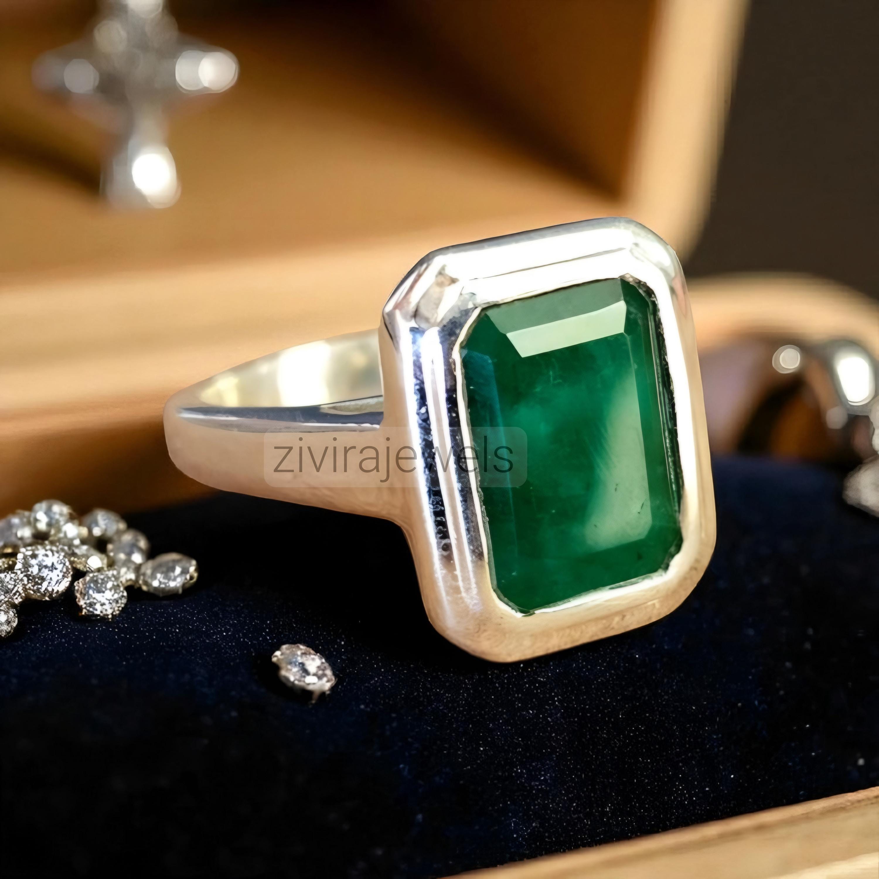 Sterling Silver Emerald Ring: Faceted Gemstone Band, Handmade Luxury