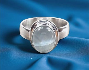 Oval Moonstone Silver Ring: Handmade Adjustable Gemstone Jewelry