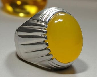 Bague en argent sterling avec agate jaune : bijoux tendance faits main de style vintage