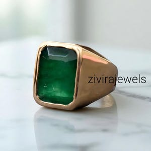 Emerald Sterling Silver Men&#39;s Ring: Gold Plated Bezel Set Statement Jewelry