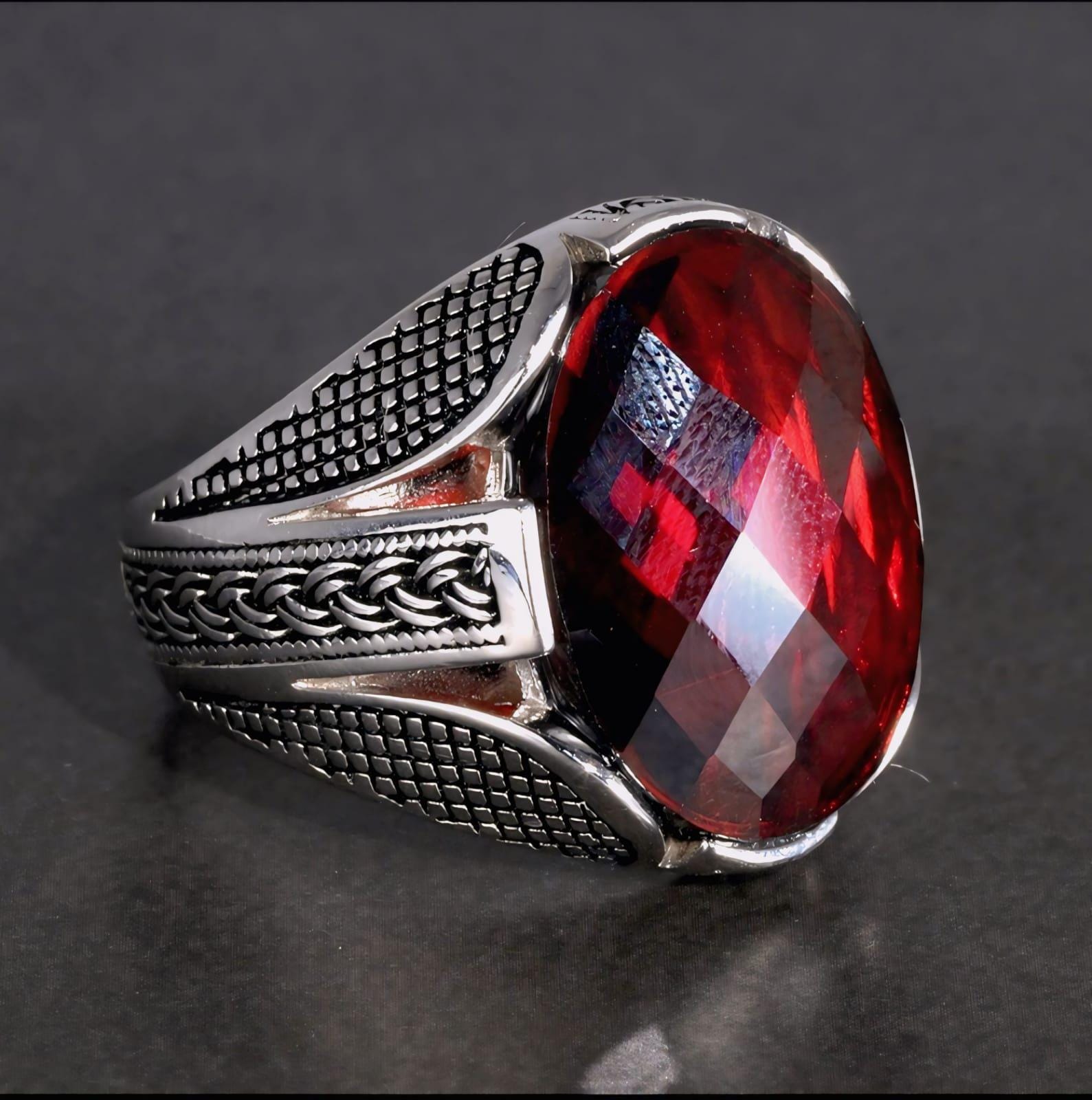 Gothic Viking Silver Statement Ring: Red Garnet Gemstone - Etsy