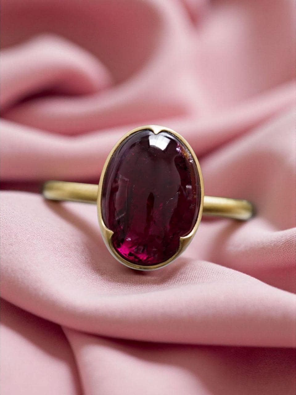 Anello Artigianale Argento 925 Con Tormalina Rosa Naturale - Fatto A Mano India