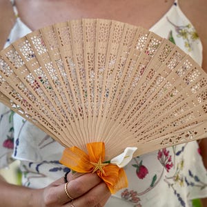 Personalized Custom Wedding Fan, Wooden Hand Fan, Custom Guest Favor, Dried Flower Ribbon Fan, Engraved Name Fan