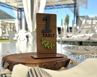 Números de mesa de boda de madera rústica con soporte de madera