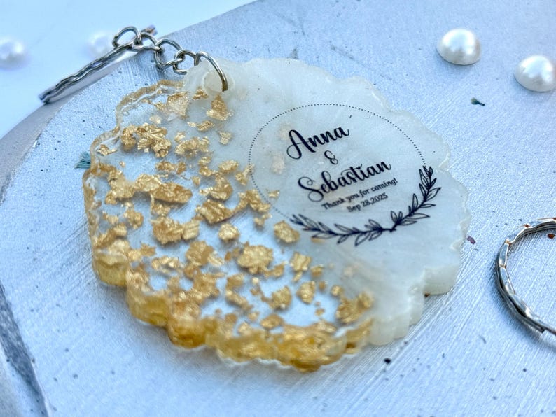 Epoxy UV Printed Handmade Personalized Wedding Name & Date Keyring Gift image 11