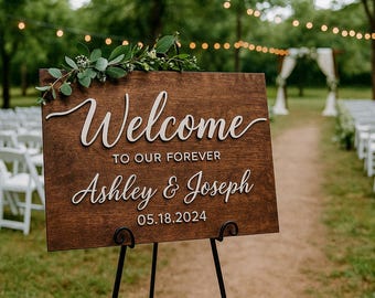 Personalized Wooden Wedding Welcome Sign, 3D Wedding Sign, Custom Name & Date