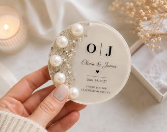 Personalized Resin Wedding Favor, Pearl Wedding Keepsake Gift