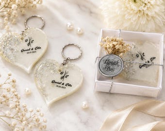 Custom Heart Resin Keychain Wedding Favor, Personalized Wedding Gift