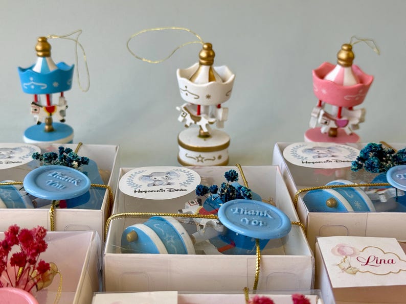 Personalized Carousel Baby Shower Favor Box, Baptism Favor, Christening Gift, Baby Girl Favor, Baby Boy Favor image 12