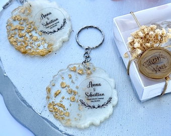 Epoxy UV Printed Handmade Personalized Wedding Name & Date Keyring Gift