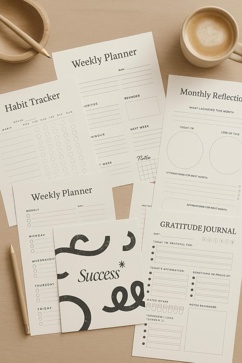 Printable Habit Tracker Bundle Daily Planner Gratitude Journal 30 Day ...