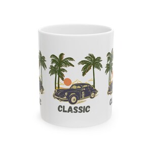 Classic Car Ceramic Mug, Eco-Friendly Retro Vibes Coffee Cup for Car Enthusiasts, Vintage Lovers, Father&#39;s Day Gift, Gearhead Morning