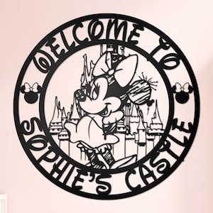 Personalized Minnie Mouse Castle Sign, Custom Disney Girl Room Decor, Welcome to Princess Castle, Nursery Door Plaque, Kids Birthday Gifts