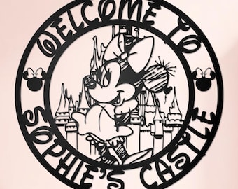 Gepersonaliseerde bord Minnie Mouse kasteel, custom Disney Girl Room Decor, Welcome to Princess Castle, kinderkamerdeurplaquette, kinderverjaardagscadeaus