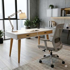 Scrivania in Legno con 2 Cassetti | Design Classico Moderno | Gambe in Pino Massello e Str | Ref. SMPB0012