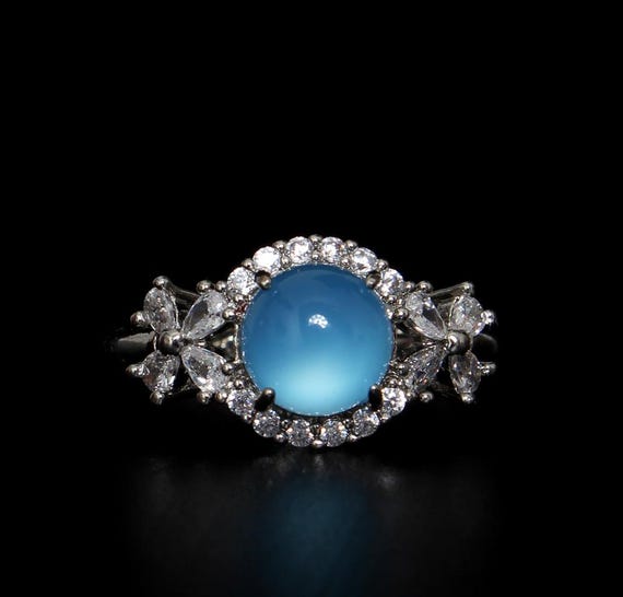 Birthstone Adjust Ring Grandma Mothers Ring Blue Gemstone Ring Fashion Jewelry Family Gift Box HB440
