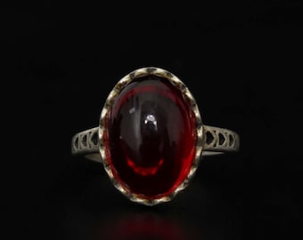 3G Chinese Tibetan Silver Inlay Red Gemstone Ring Banzhi