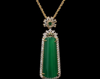 23G Jadeite Jade 14K Gold Plated Handmade Inlay Women Pendant Necklace Fashion Jewelry Gift HB10