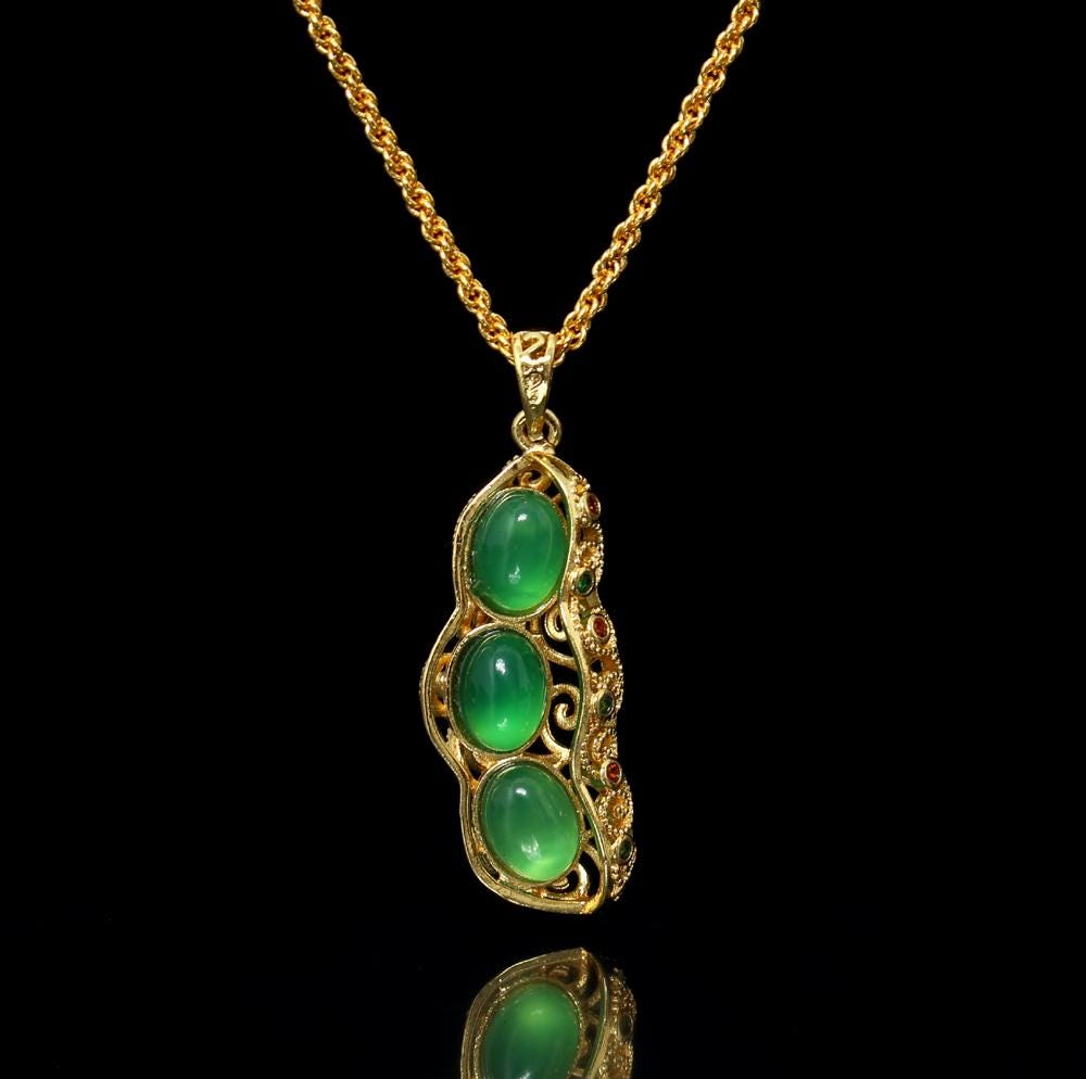 11G Jadeite Jade 14K Gold Plated Handmade Inlay Women Pendant Necklace Fashion Jewelry Gift  HB29