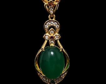 17G Jadeite Jade 14K Gold Plated Handmade Inlay Pendant Necklace Fashion Jewelry Gift A191