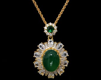 15G Chinese Jadeite Jade 14K Gold Plated Handmade Inlay Women Pendant Necklace Gift HB24