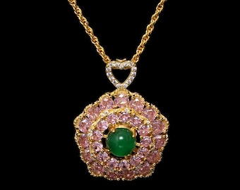 13G Jadeite Jade 14K Gold Plated Handmade Inlay Women Pendant Necklace Fashion Jewelry Gift HB19