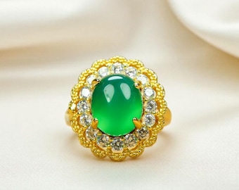 Adjust Jadeite Jade Woman Gold Plated Ring Wedding Ring Fashion Jewelry Family Gift For Her DD197