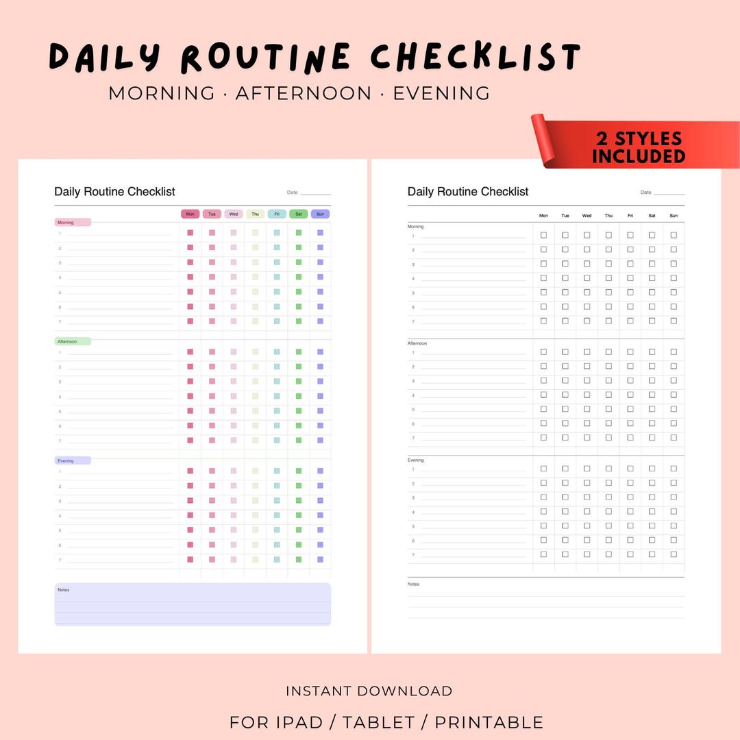 Daily Routine Checklist Printable | Morning Afternoon Evening | Habit ...