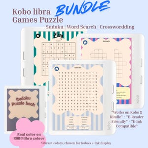 Kobo Games Puzzle Bundle | Sudoku Word Search Crossword | 70 Hyperlinked Puzzles | Kobo Libra Colour Elipsa Sage | Digital Download