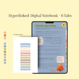 12 Tab Digital Notebook | Hyperlinked PDF | Lined Grid Dot Blank | GoodNotes Notability iPad | Instant Download
