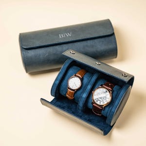 Navy Leather Personalised Handmade Watch Roll for Men 3 Watch Travel Case Gift for Watch Collectors  Gift For Him best man personalized gift