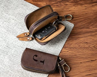 Anniversary Gifts Personalized Leather Key Walle Personalized Gift for him Dad Husband t Custom Engraved Key Holder with Zipper