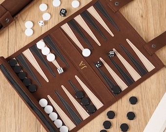 Personalized Backgammon Set | Custom Leather Backgammon Board |  Name Customization | Gift for Him Groomsmen Gift Anniversary Gift